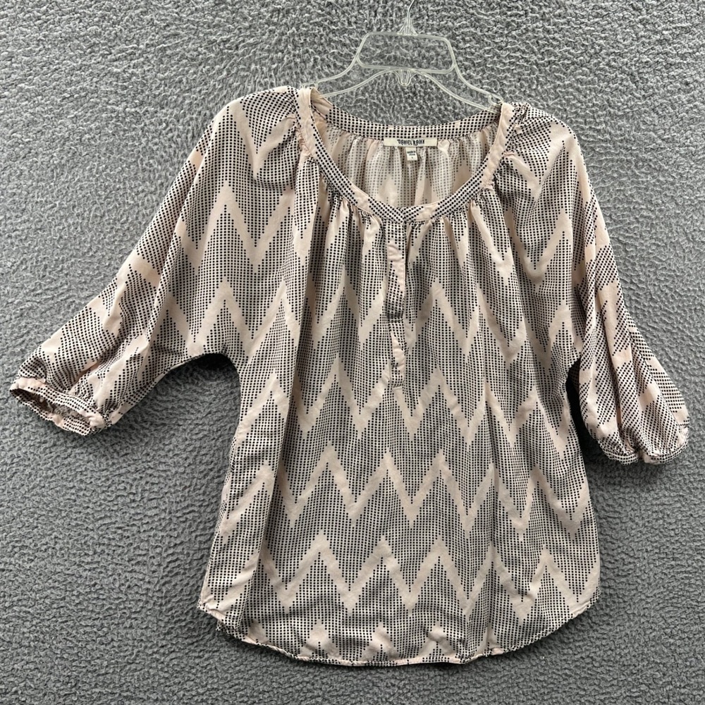 Daniel Rainn Womens Boho Peasant Blouse L Chevron Dot Indie Cottage Relaxed